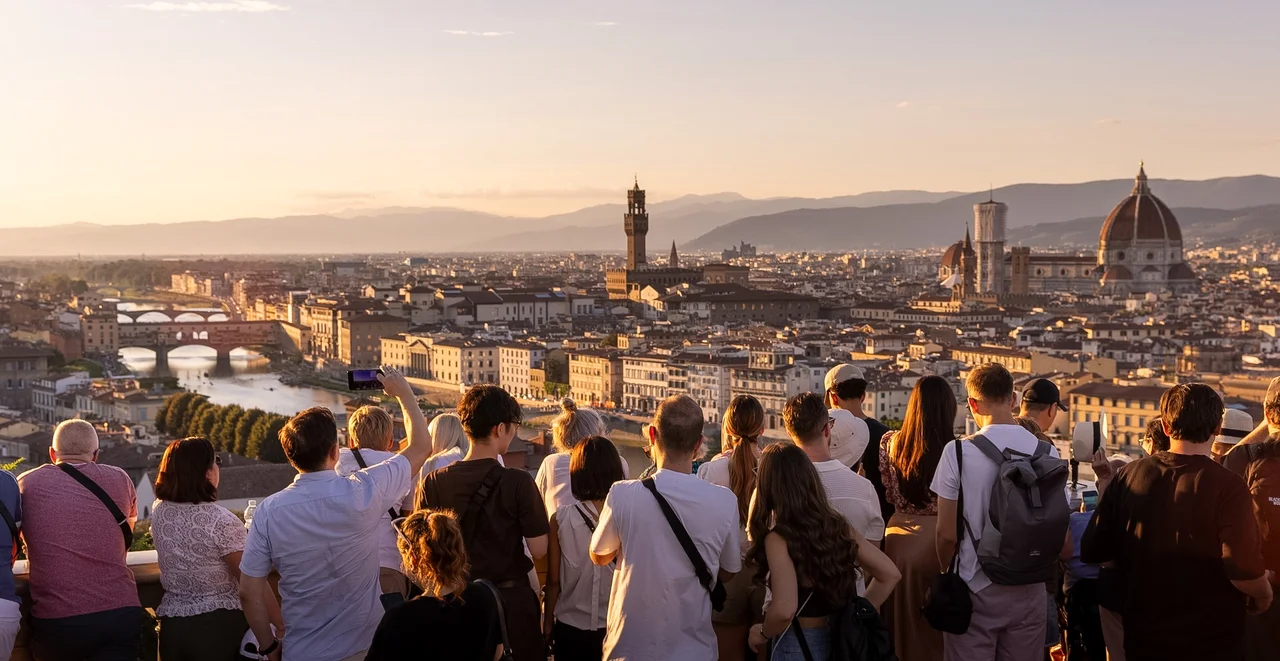 Tourists Enjoy Sunset